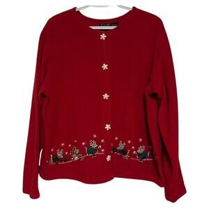 C&B Sports Croft & Barrow Women's Red Christmas Fleece Reindeer Jacket Size L